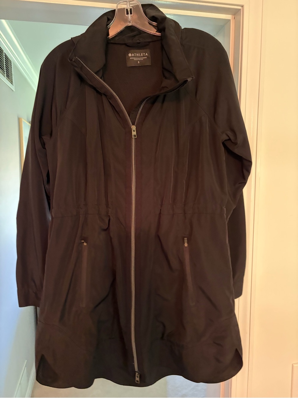 Athleta Rainout Ridge Long Trench Hooded Jacket Black Small